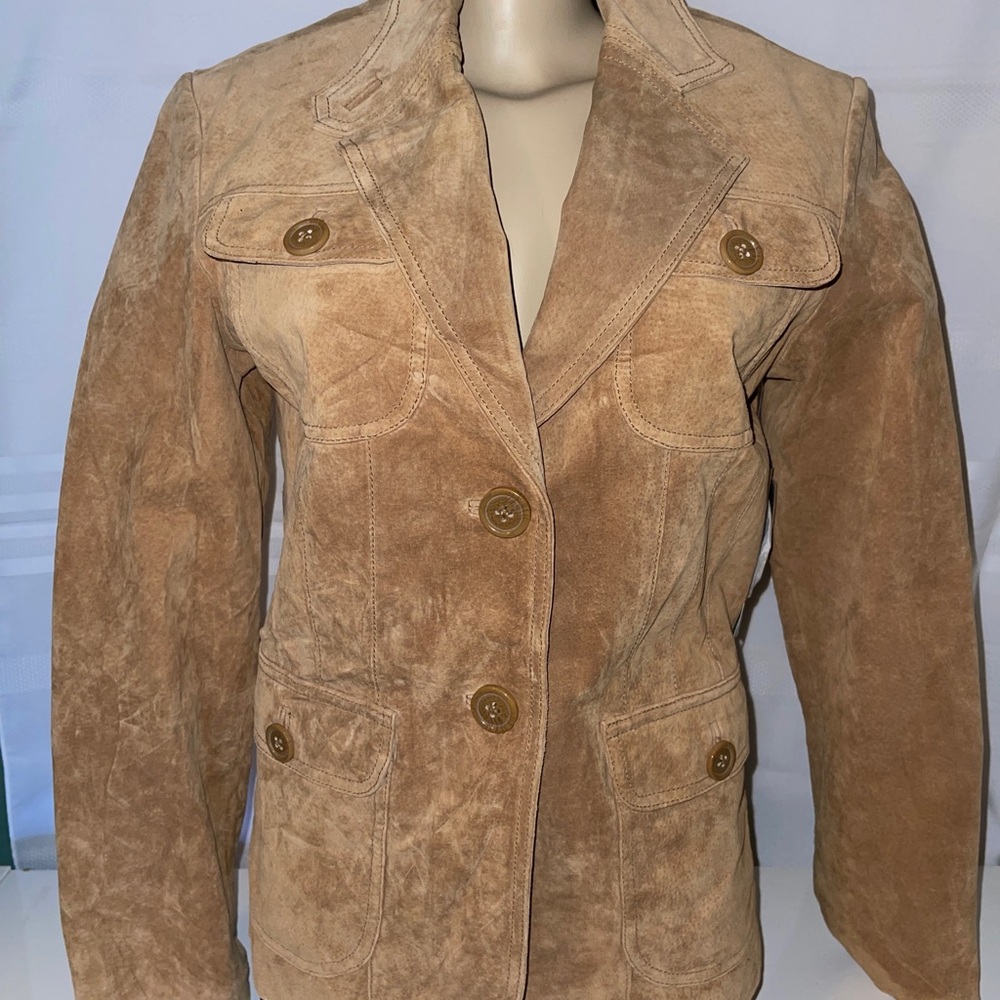 Denver Hayes light brown leather coat woman's